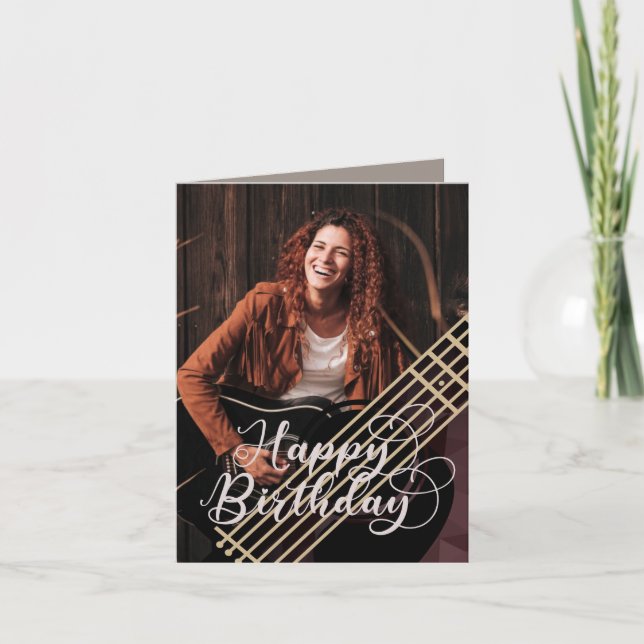 Tarjeta de cumpleaños con foto de guitarra acústic (Anverso)