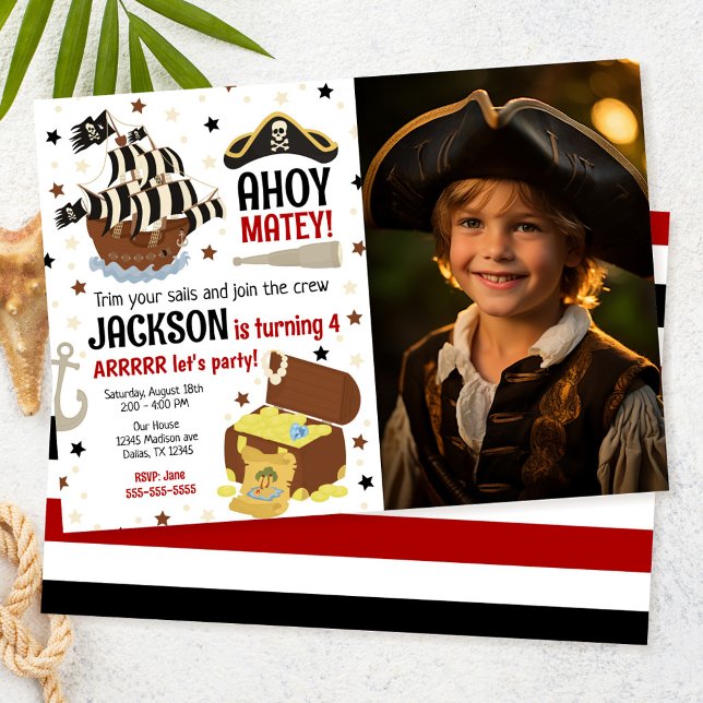 Tarjeta de cumpleaños con foto de tema pirata Ahoy (Subido por el creador)