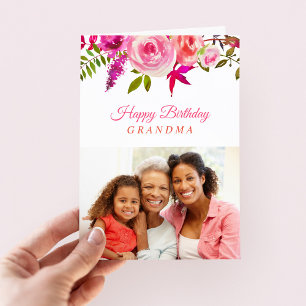 Tarjeta de cumpleaños con foto floral rosa para ab