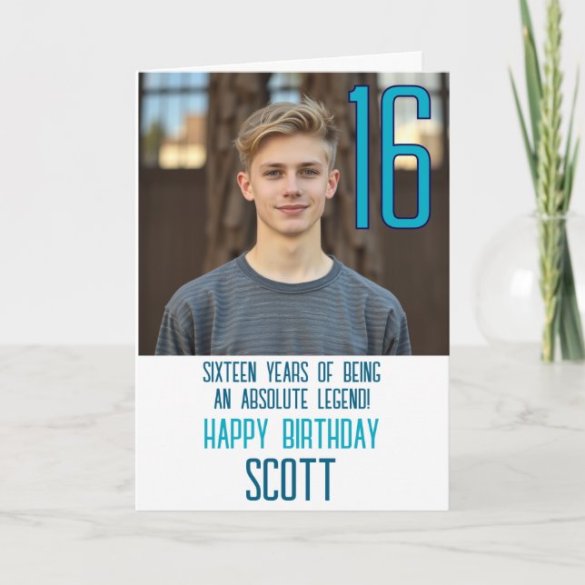 Tarjeta de cumpleaños con foto para dieciséis años (Anverso)
