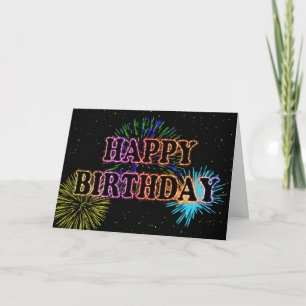 Tarjeta de cumpleaños con fuegos artificiales