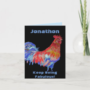 Tarjeta de cumpleaños con gallo rojo acuarela nomb