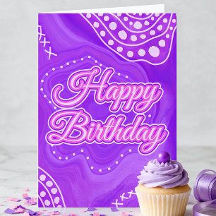 Tarjeta de cumpleaños con garabatos rosas y morado