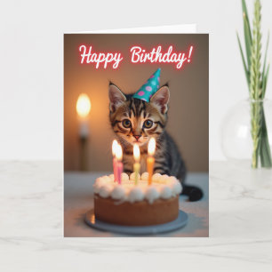 Tarjeta de cumpleaños con gatito y sombrero de fie