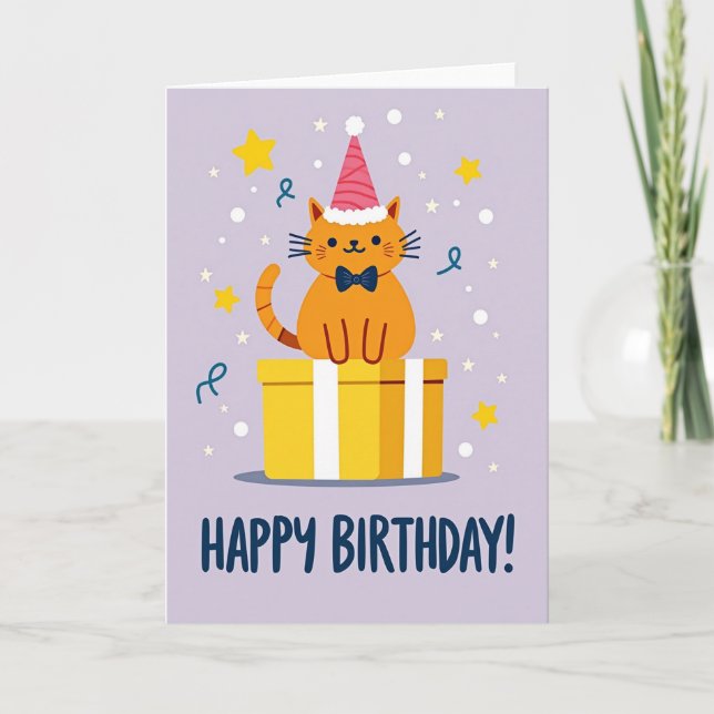 Tarjeta de Cumpleaños con Gato Adorable (Anverso)
