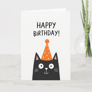 Tarjeta de Cumpleaños con Gato Adorable y Sombrero