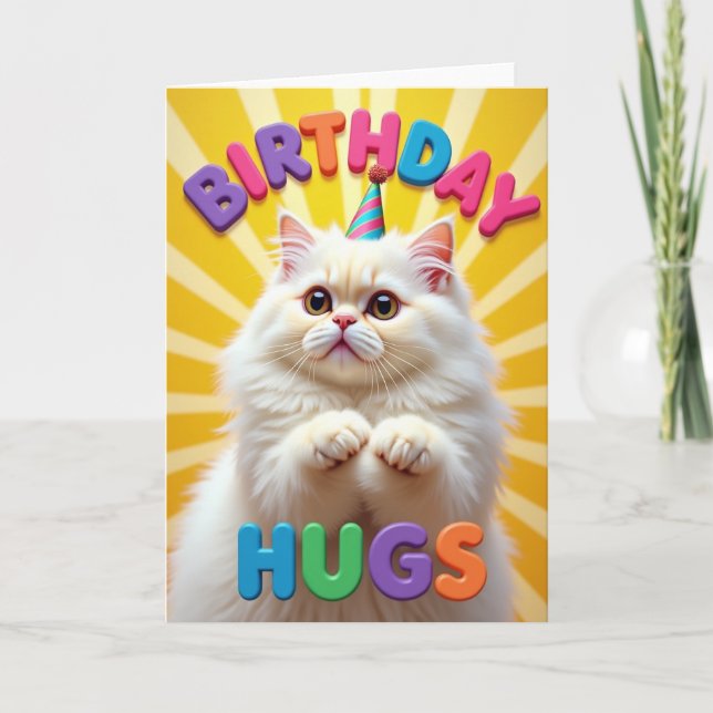 Tarjeta de cumpleaños con gato esponjoso (Anverso)