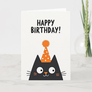 Tarjeta de Cumpleaños con Gato y Sombrero de Fiest