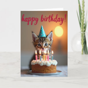 Tarjeta de cumpleaños con gato y sombrero de fiest