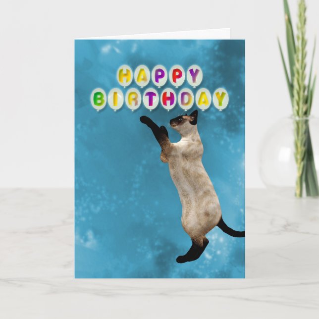 Tarjeta de cumpleaños con gatos siameses (Anverso)