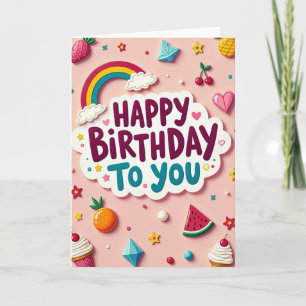 Tarjeta de cumpleaños con gemas y estrellas