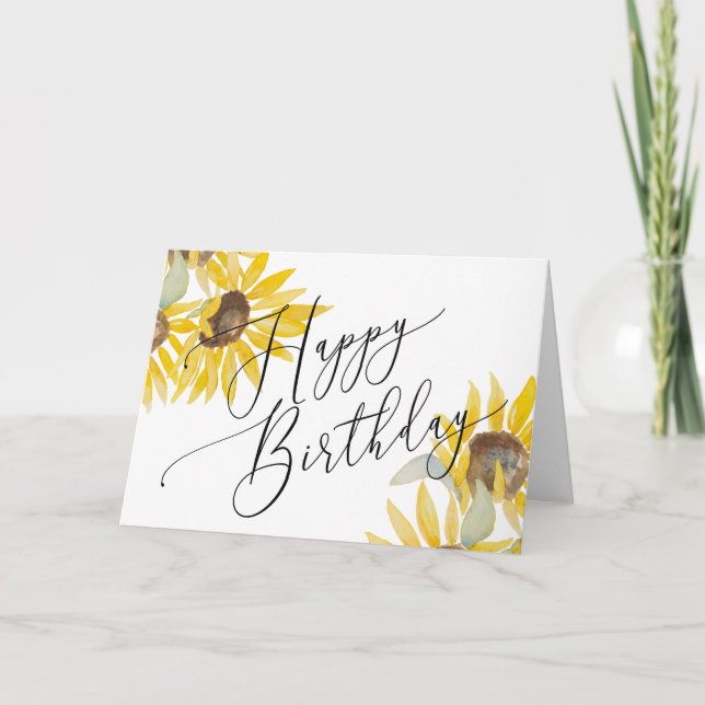 Tarjeta de cumpleaños con girasoles acuarela (Anverso)