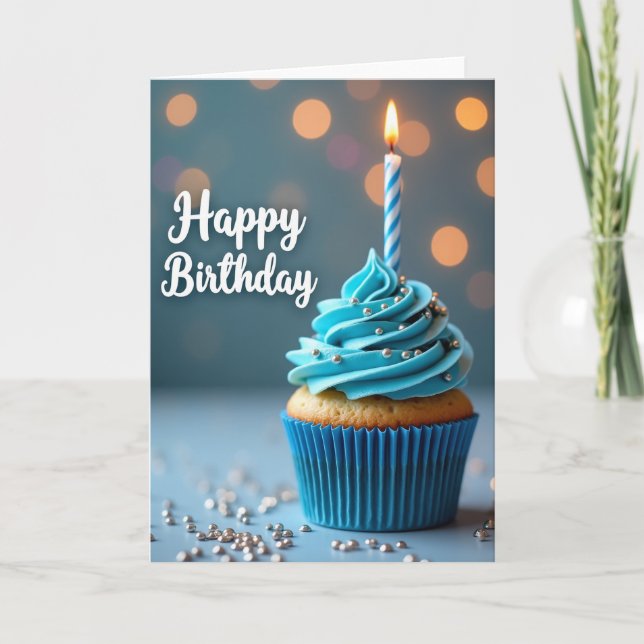 Tarjeta de cumpleaños con glaseado azul celeste (Anverso)
