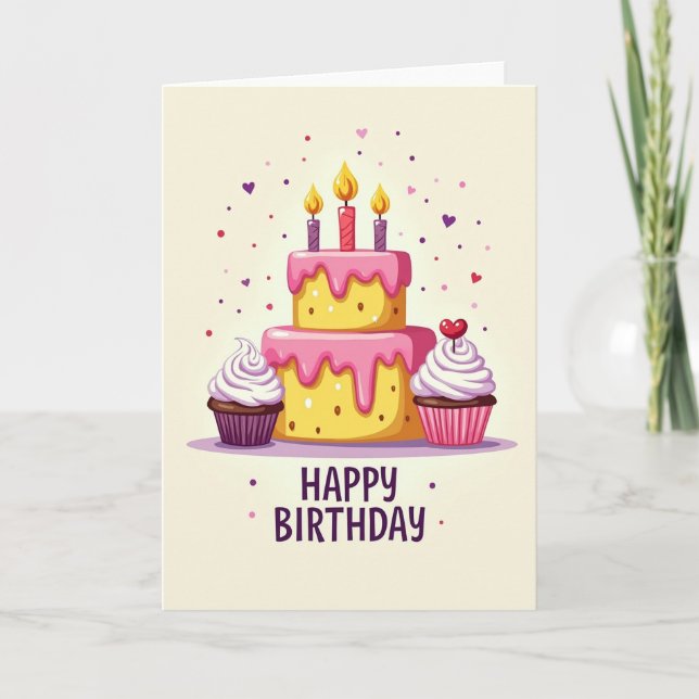 Tarjeta de cumpleaños con glaseado rosa (Anverso)