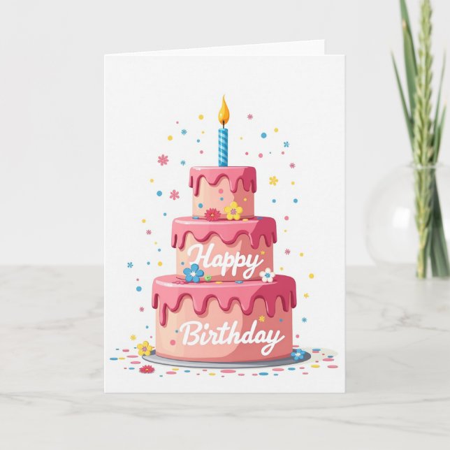 Tarjeta de Cumpleaños con Glaseado Rosa (Anverso)