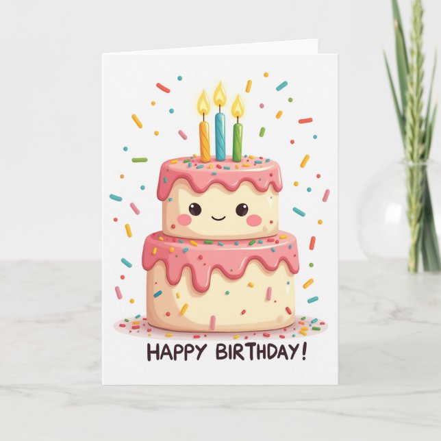 Tarjeta de Cumpleaños con Glaseado Rosa (Anverso)