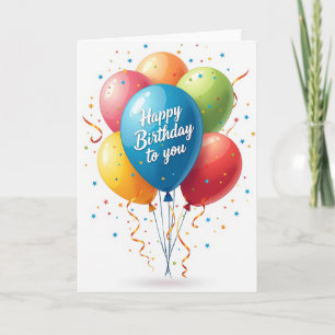 Tarjeta de cumpleaños con globo aerostático de des