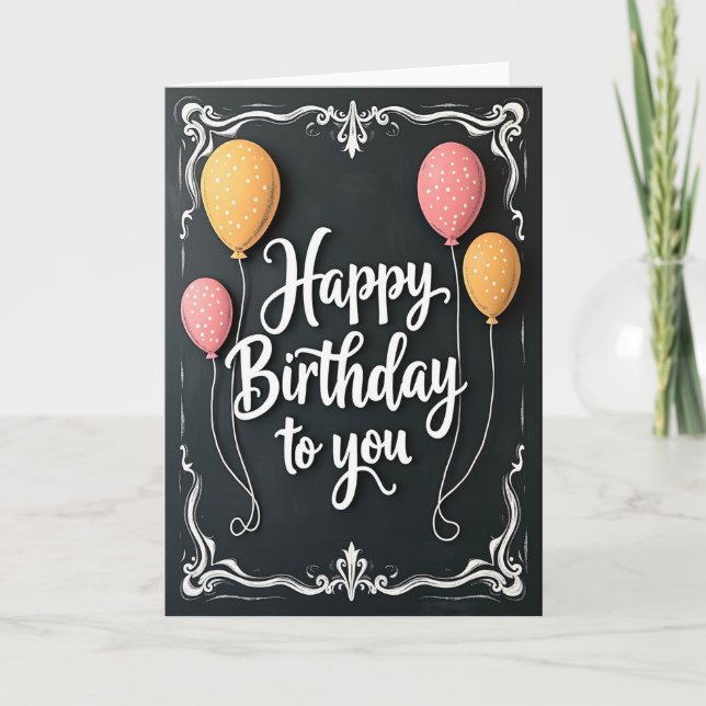Tarjeta de cumpleaños con globo de pizarra (Anverso)