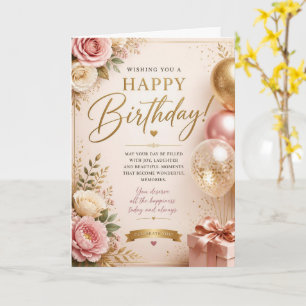 Tarjeta de cumpleaños con globo de rosa rosa