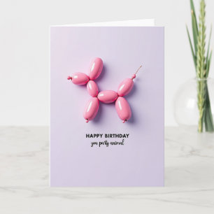 Tarjeta de cumpleaños con globo rosa juguetón