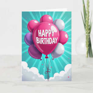 Tarjeta de cumpleaños con globos alegres