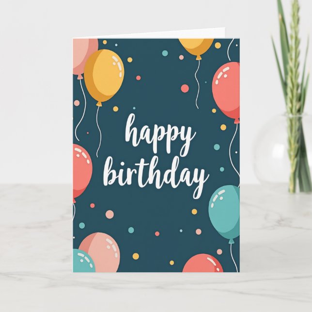 Tarjeta de cumpleaños con globos azul verdoso (Anverso)