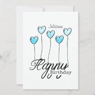 Tarjeta de cumpleaños con globos de corazón azul c