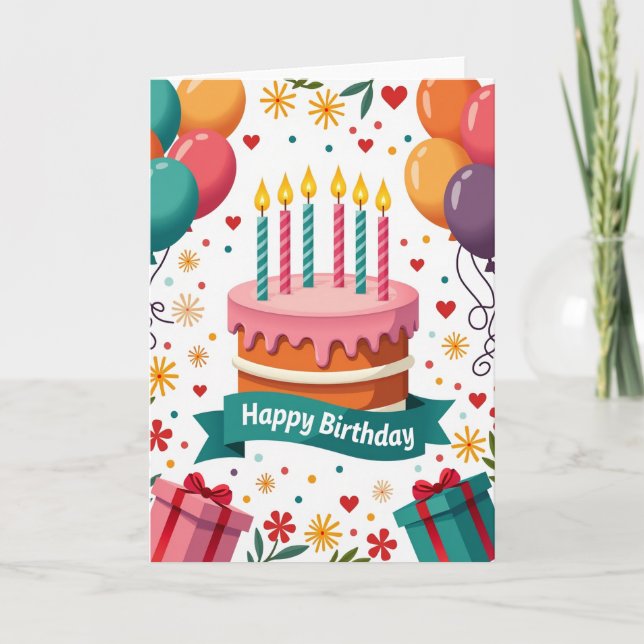 Tarjeta de cumpleaños con globos de fiesta (Anverso)