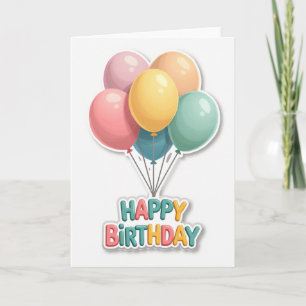 Tarjeta de cumpleaños con globos de pastel