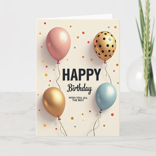 Tarjeta de cumpleaños con globos dorados (Anverso)