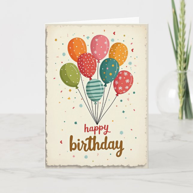 Tarjeta de cumpleaños con globos ilustrados (Anverso)
