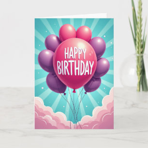 Tarjeta de cumpleaños con globos jubilosa