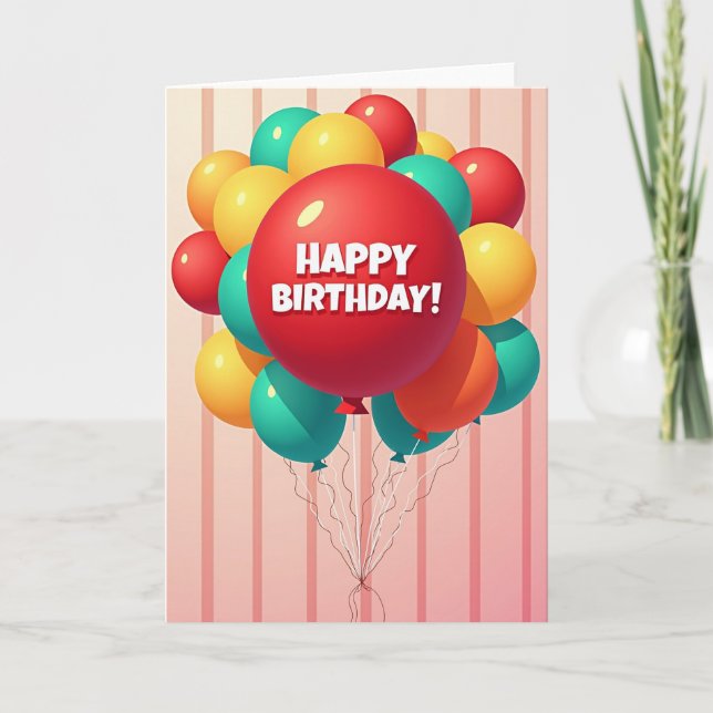 Tarjeta de Cumpleaños con Globos que Estallan (Anverso)
