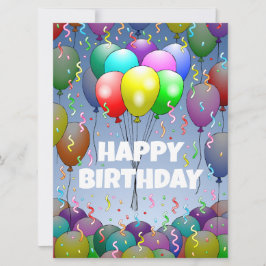Tarjeta de cumpleaños con globos y confeti