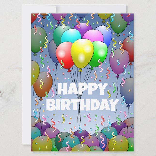 Tarjeta de cumpleaños con globos y confeti (Anverso)