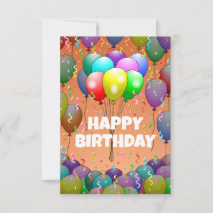 Tarjeta de cumpleaños con globos y confeti
