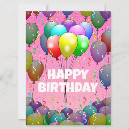Tarjeta de cumpleaños con globos y confeti