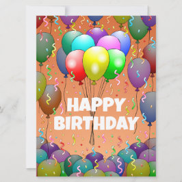 Tarjeta de cumpleaños con globos y confeti