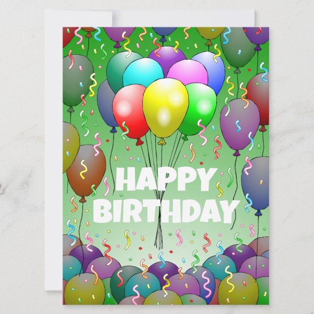 Tarjeta de cumpleaños con globos y confeti (Anverso)