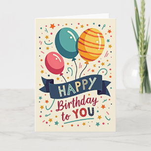 Tarjeta de cumpleaños con globos y confeti