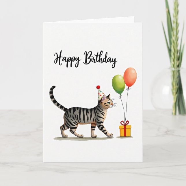 Tarjeta de Cumpleaños con Gorro de Gato Adorable (Anverso)