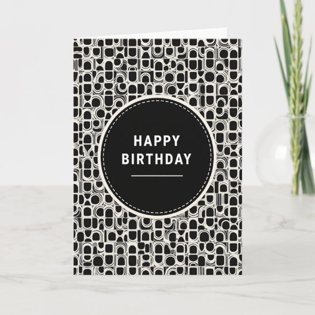 Tarjeta de cumpleaños con gráfico monocromo (Anverso)