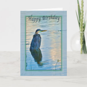Tarjeta de cumpleaños con gran garza azul