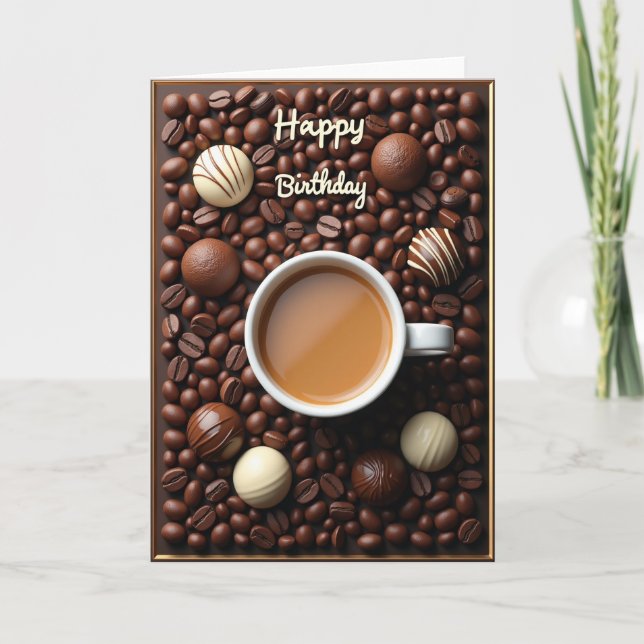 Tarjeta de Cumpleaños con Granos de Café Dulces (Anverso)