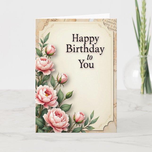 Tarjeta de cumpleaños con guión vintage (Anverso)