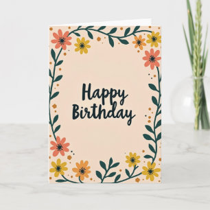 Tarjeta de cumpleaños con guirnalda floral