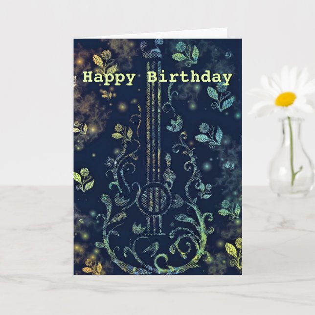 Tarjeta de cumpleaños con guitarra de flores - Per (Planta pequeña)