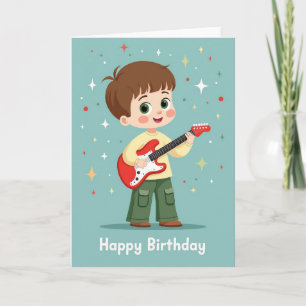 Tarjeta de cumpleaños con guitarra para niño alegr
