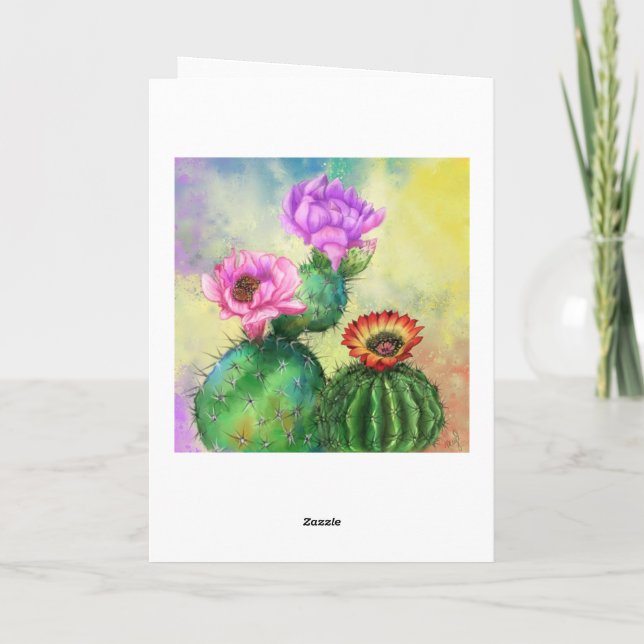 Tarjeta de cumpleaños con hermosas flores de cactu (Reverso)
