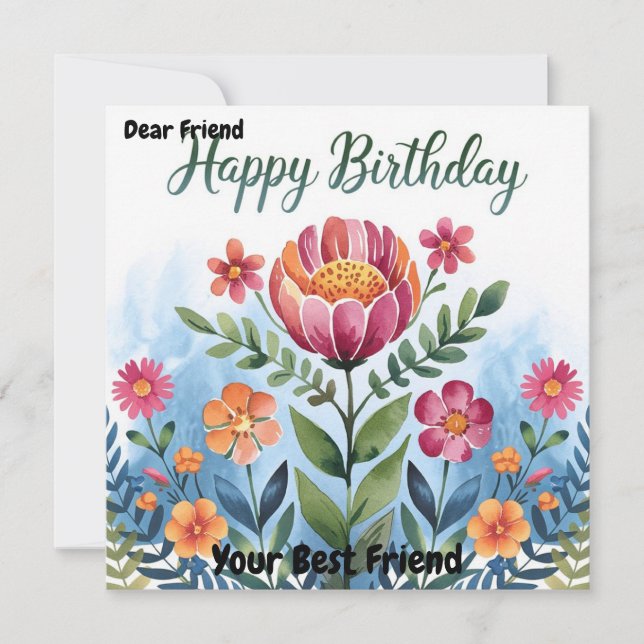 Tarjeta de cumpleaños con hermoso ramo floral de a (Anverso)